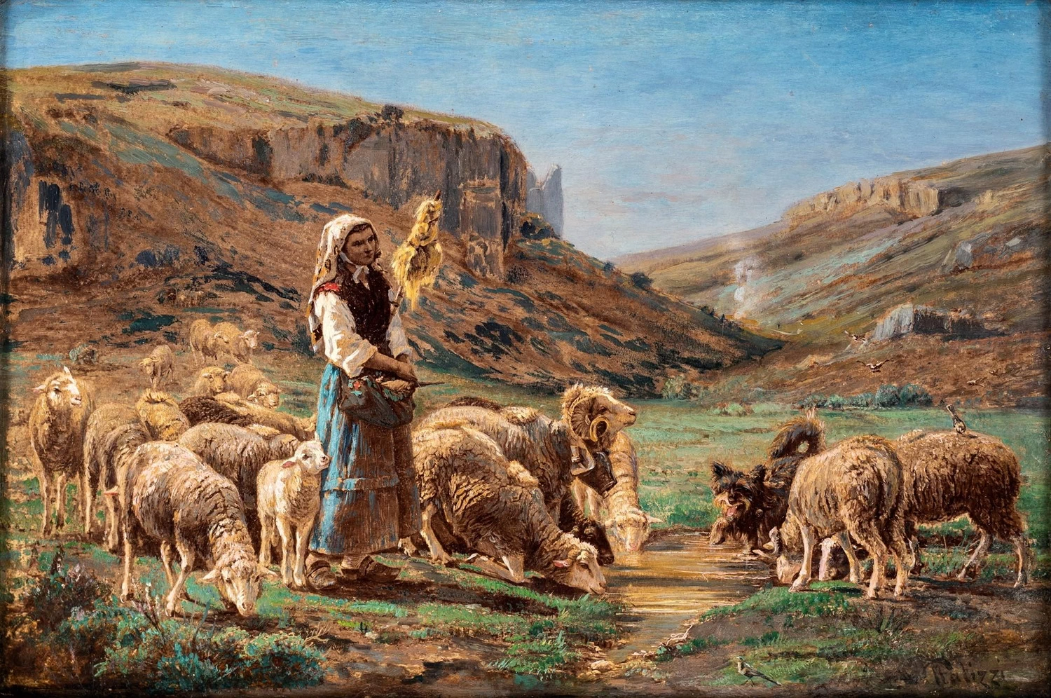 Paesaggio con pastorella e pecore
